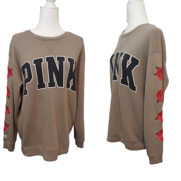 🌴FINAL SALE PINK Embroidered Sweatshirt Small - Picture 1 of 10